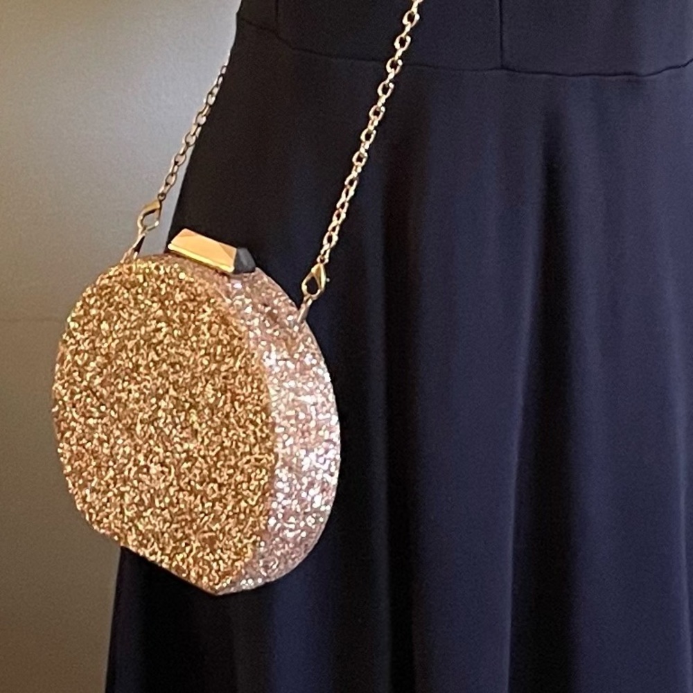 Natasha Couture Gold Glitter Clutch/Crossbody